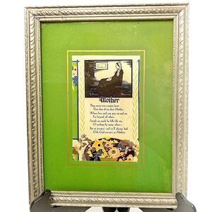 Mother’s Poem Antique 1930 Framed Art Print Litho with Whistler’s Mother